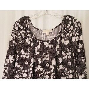 Michael Kors Women's Top Floral Design Black & White 3/4 Sleeve Size Large